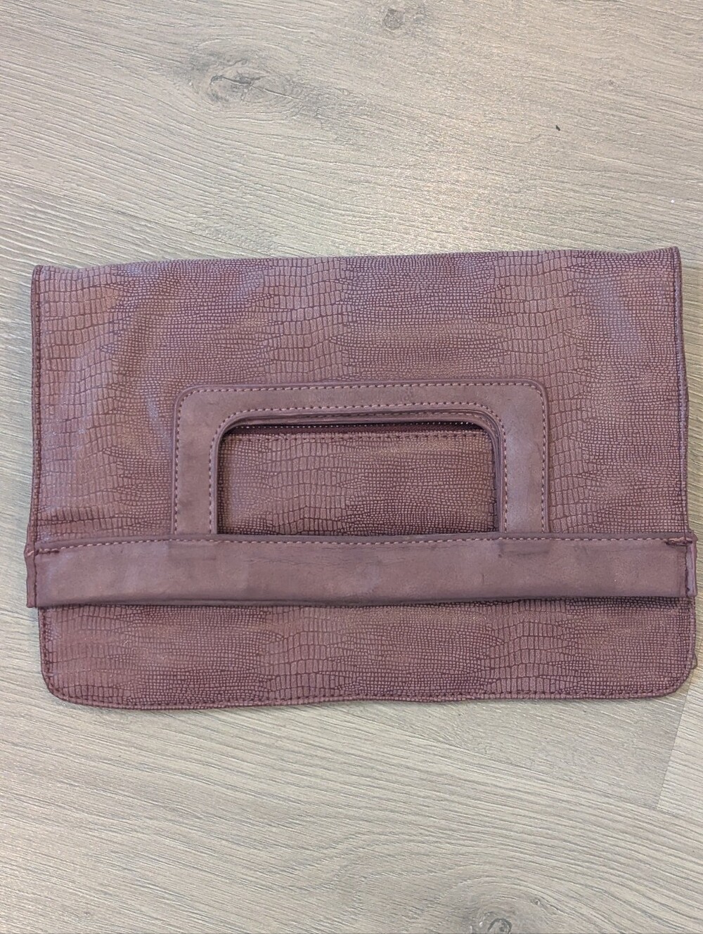 Mauve Fold Over Faux leather Crocodile Clutch